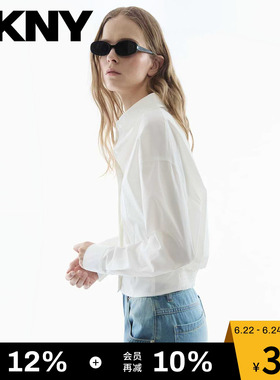 DKNY唐可娜儿26春夏新款白色衬衫女刺绣落肩收腰显瘦短款外套上衣