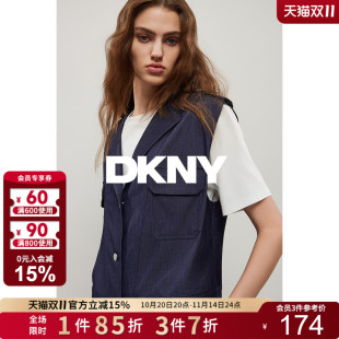 仿牛仔马甲上衣外套 女现代小翻领截短式 DKNY唐可娜儿2025秋季 新款