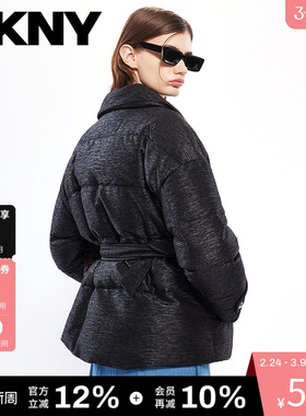 【90白鸭绒】DKNY唐可娜儿秋冬羽绒服女西装领收腰双排扣通勤时尚