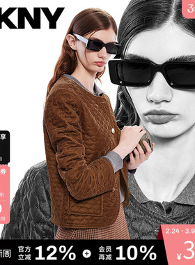 DKNY唐可娜儿秋季款女装上衣经典小香风绗缝简约菱格丝绒夹棉外套