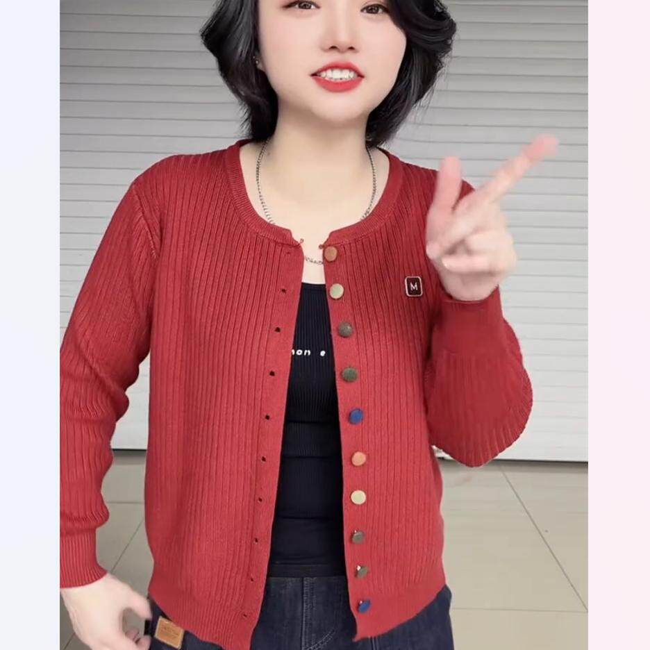 秋冬新款纯色彩扣针织开衫