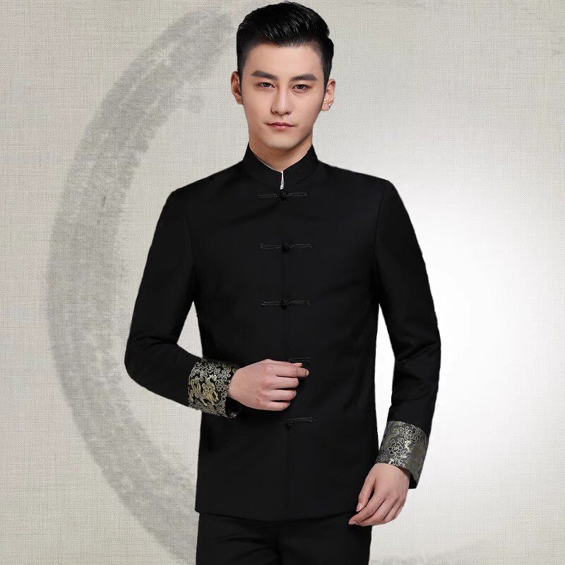 唐装套装男士盘扣立领复古中国风汉服结婚礼表演出刺绣中山装外套