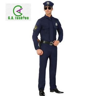 COSPLAY万圣节派对年会舞台表演演出成人男巡警警察警官装扮服装