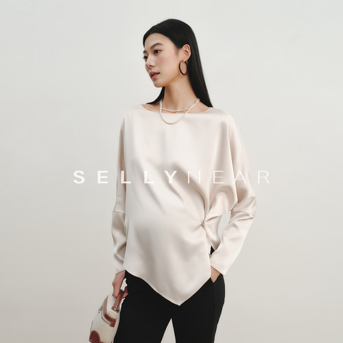 SELLYNEAR孕妇装春新款上衣气质缎面宽松遮肚不显怀上衣孕期衬衫