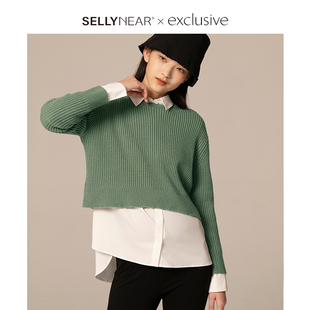 静谧绿色后背系带毛衣衬衣两件套套装 时尚 春秋款 SELLYNEAR孕妇装