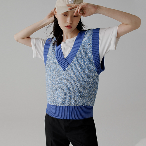 SELLYNEAR花纱V领撞色毛织背心