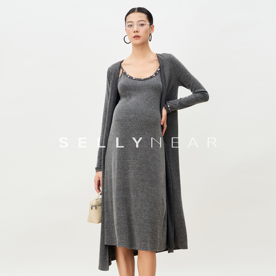 SELLYNEAR孕妇高级感穿搭套装秋季新款时尚重工开衫吊带裙两件套