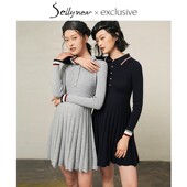 SELLYNEAR孕妇连衣裙秋冬新款 A摆条纹撞色翻领外出针织哺乳裙 时尚