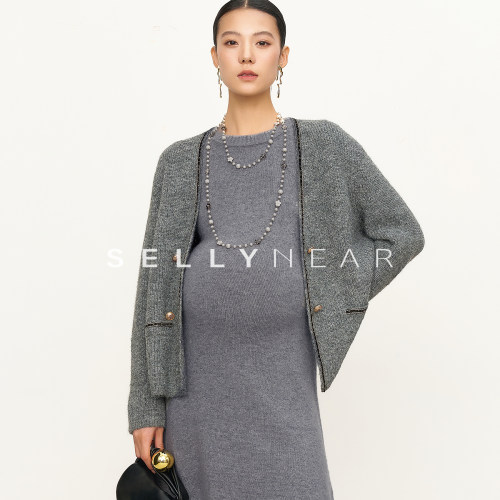 SELLYNEAR孕妇开衫外套春秋季新款宽松轻奢撞色小香风毛织开衫