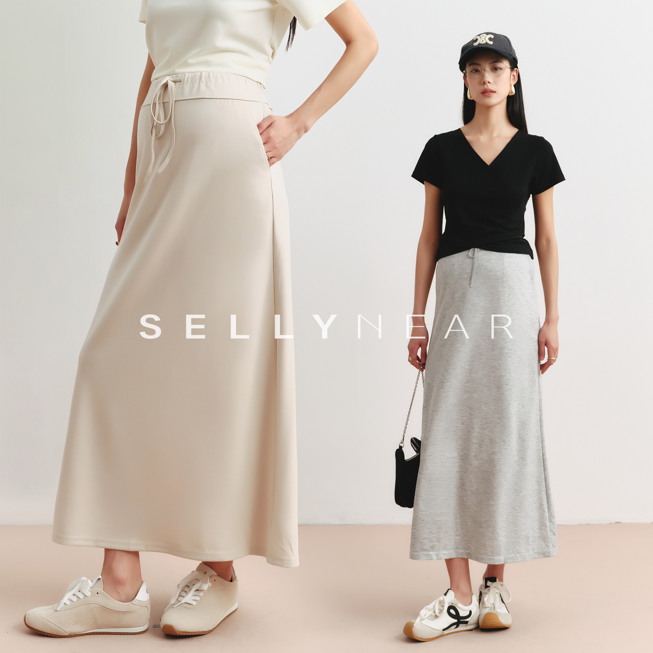 SELLYNEAR孕妇半身裙夏季2026新款时尚无托腹A摆系带孕期半裙短裙