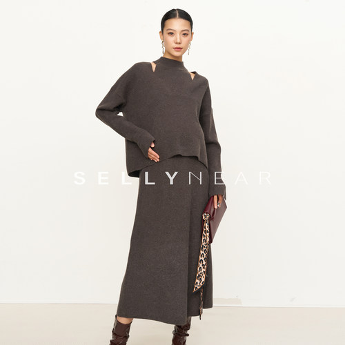 SELLYNEAR孕妇装秋冬新款套装时尚法式气质毛织连衣裙孕期两件套