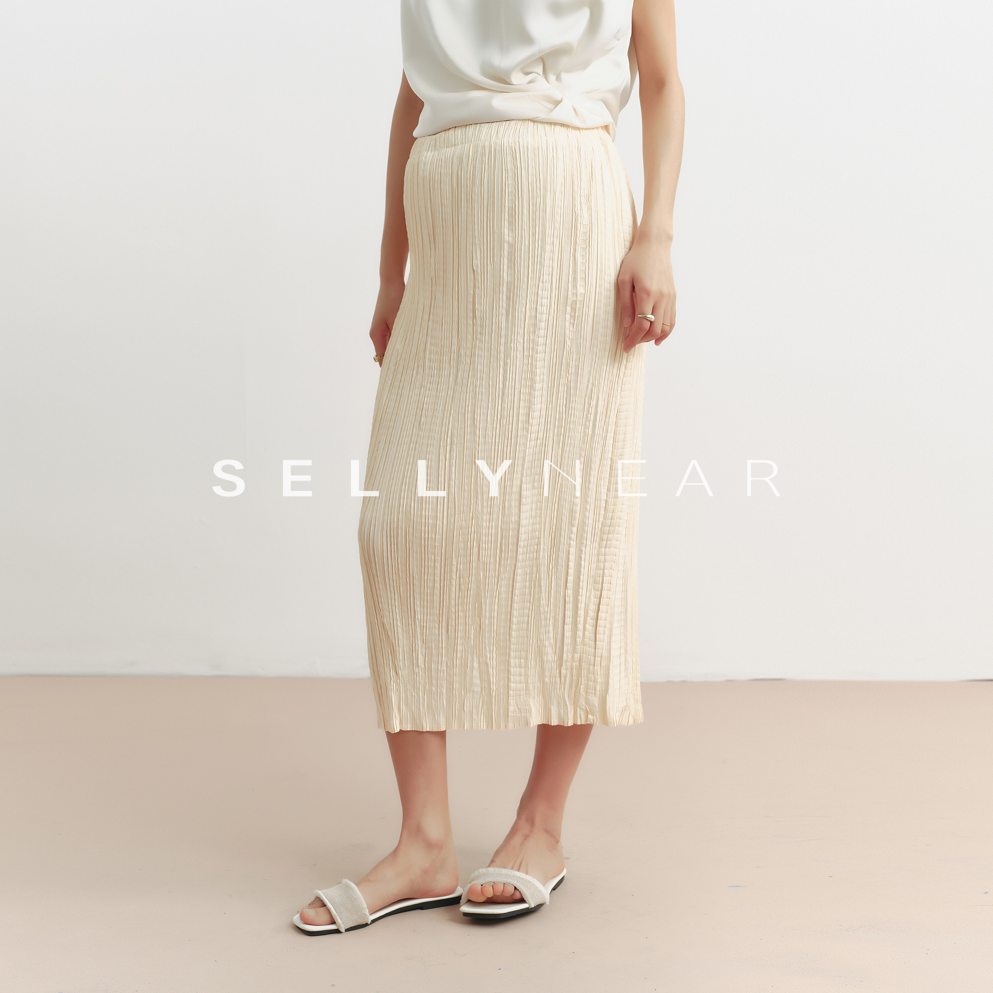 SELLYNEAR孕妇半身裙夏季薄款2026新款时尚手工捆绳压褶孕期短裙