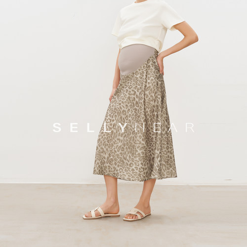 SELLYNEAR孕妇半身裙夏季新款时尚摩登豹纹印花优雅A字半身裙短裙