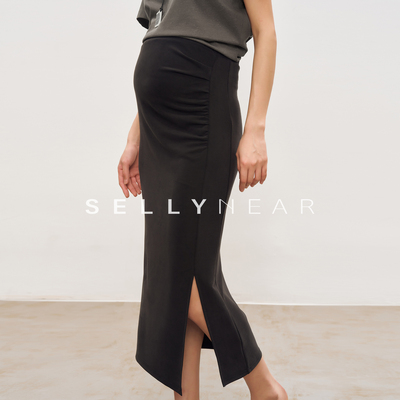 SELLYNEAR孕妇半身裙夏季2026新款时尚针织抽褶显瘦开衩孕期短裙