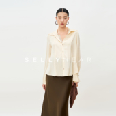 SELLYNEAR孕妇衬衫 奶油米蕾丝拼接缎面衬衣职业装 上衣秋新款 时尚