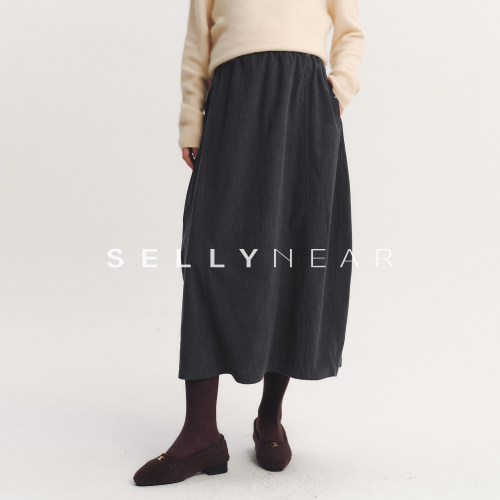 SELLYNEAR孕妇半身裙秋冬新款时尚宽松灯芯绒调节腰复古花苞半裙