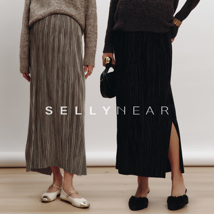 SELLYNEAR孕妇丝绒半身裙2025冬新款时尚宽松立体压褶无托腹短裙