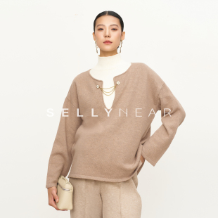 高领宽松撞色假两件保暖毛织上衣 时尚 SELLYNEAR孕妇毛衣冬季 新款