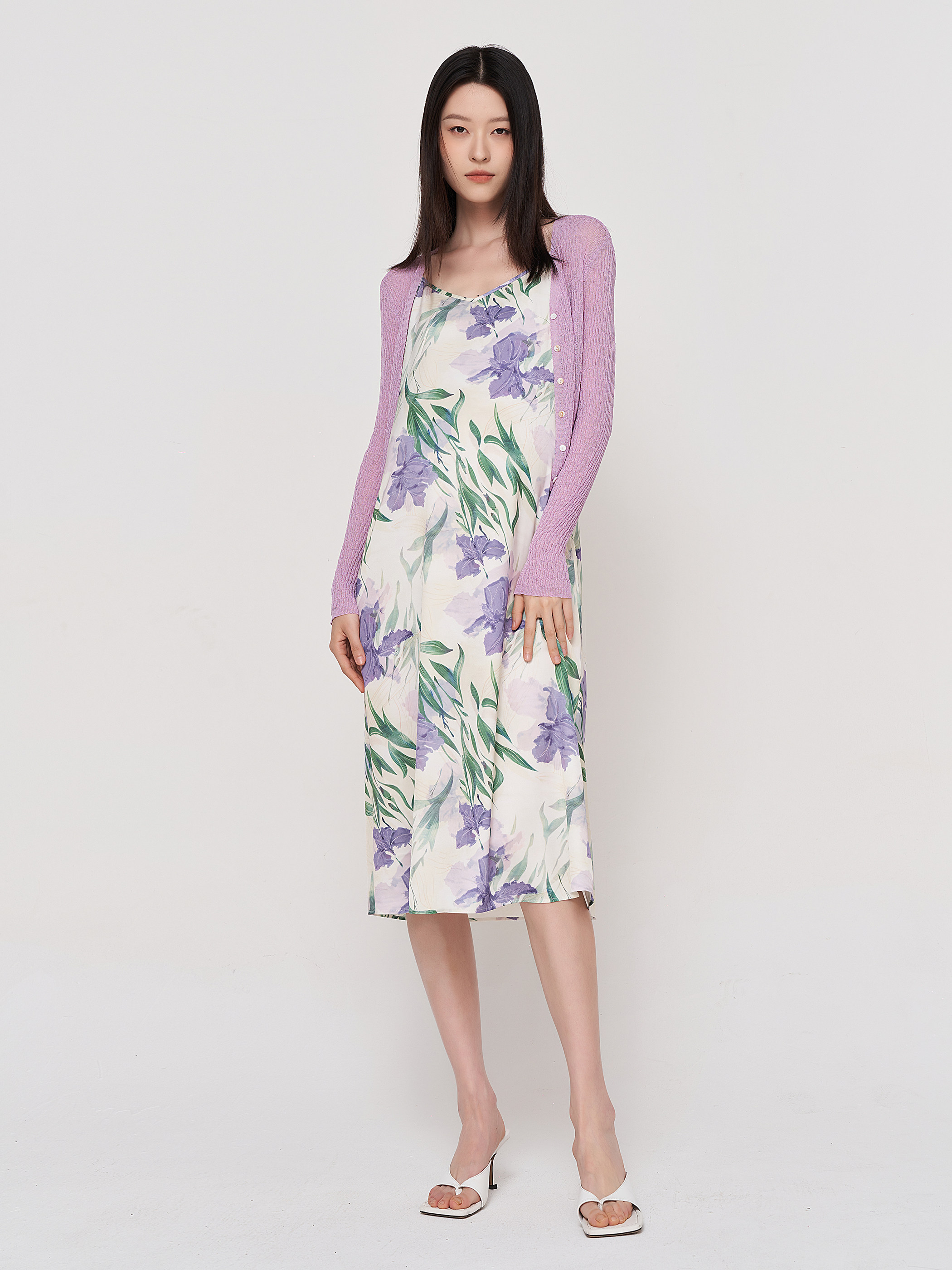 SELLYNEAR MATERNITY SUIT SPRING AND AUTUMN FASHION FRENCH PRINT SUNDRESS CARDIGAN PREGNANCY WEAR TWO-PIECE SET