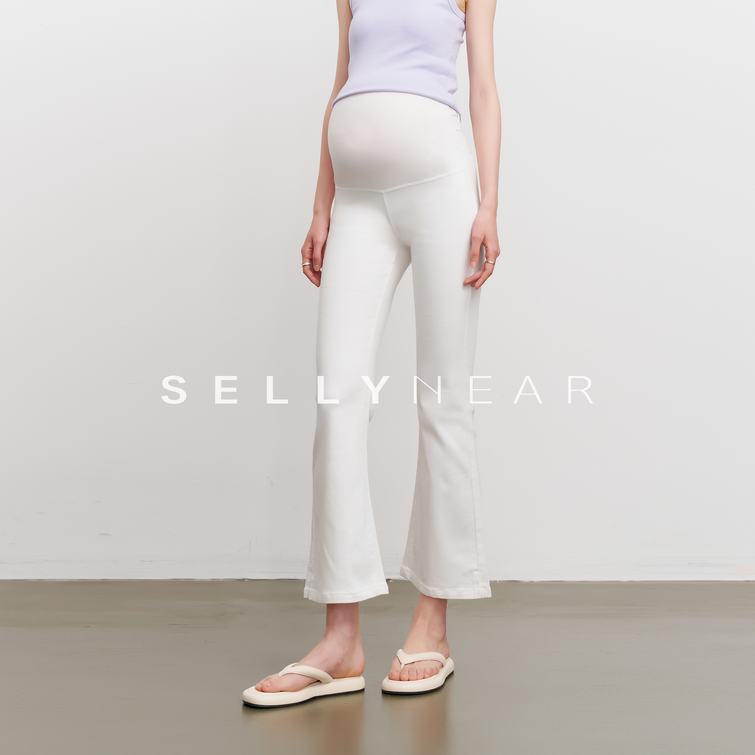 SELLYNEAR牛仔弹力9分微喇牛仔裤