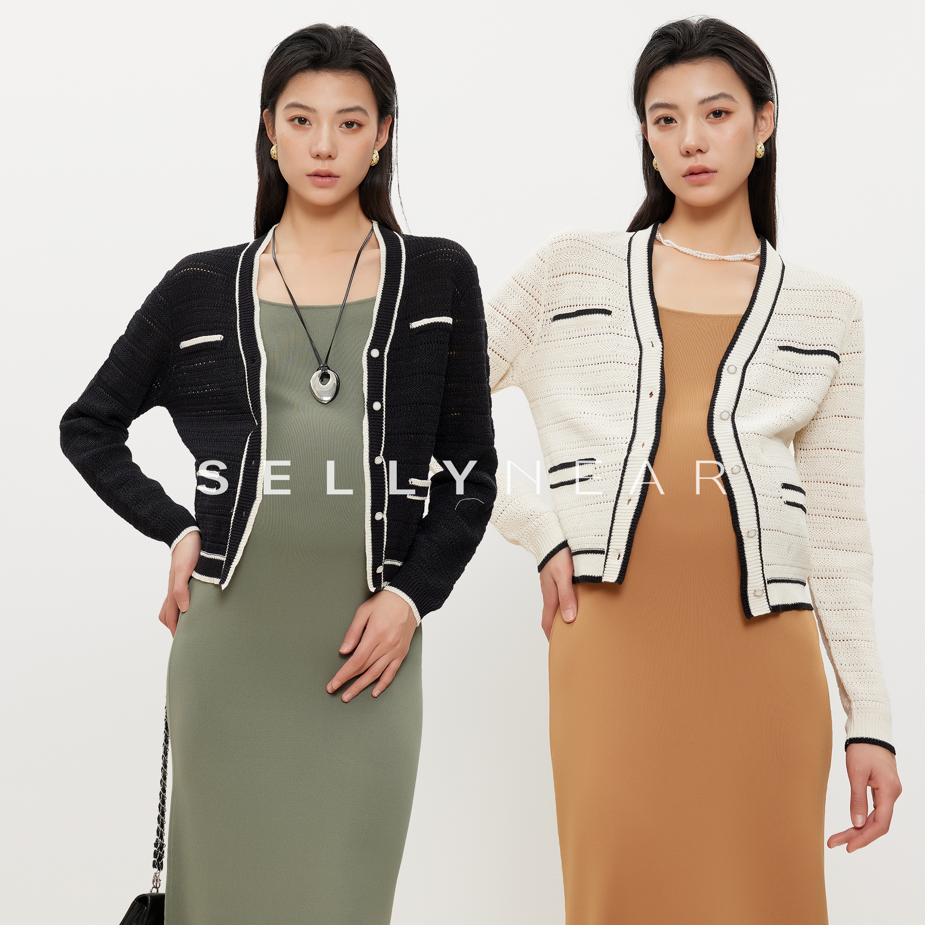 孕妇镂空撞色小香风针织开衫