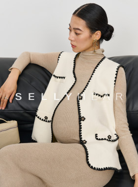 SELLYNEAR孕妇装秋季新款外套时尚法式优雅撞色小香风针织马甲