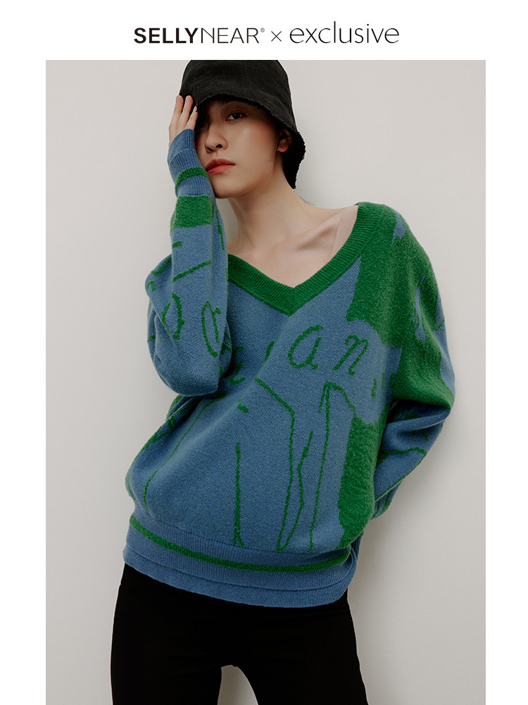 SELLYNEAR 하이엔드 출산 겨울 상의 새로운 패션 브이넥 자카드 패션 스웨터 겨울 스타일