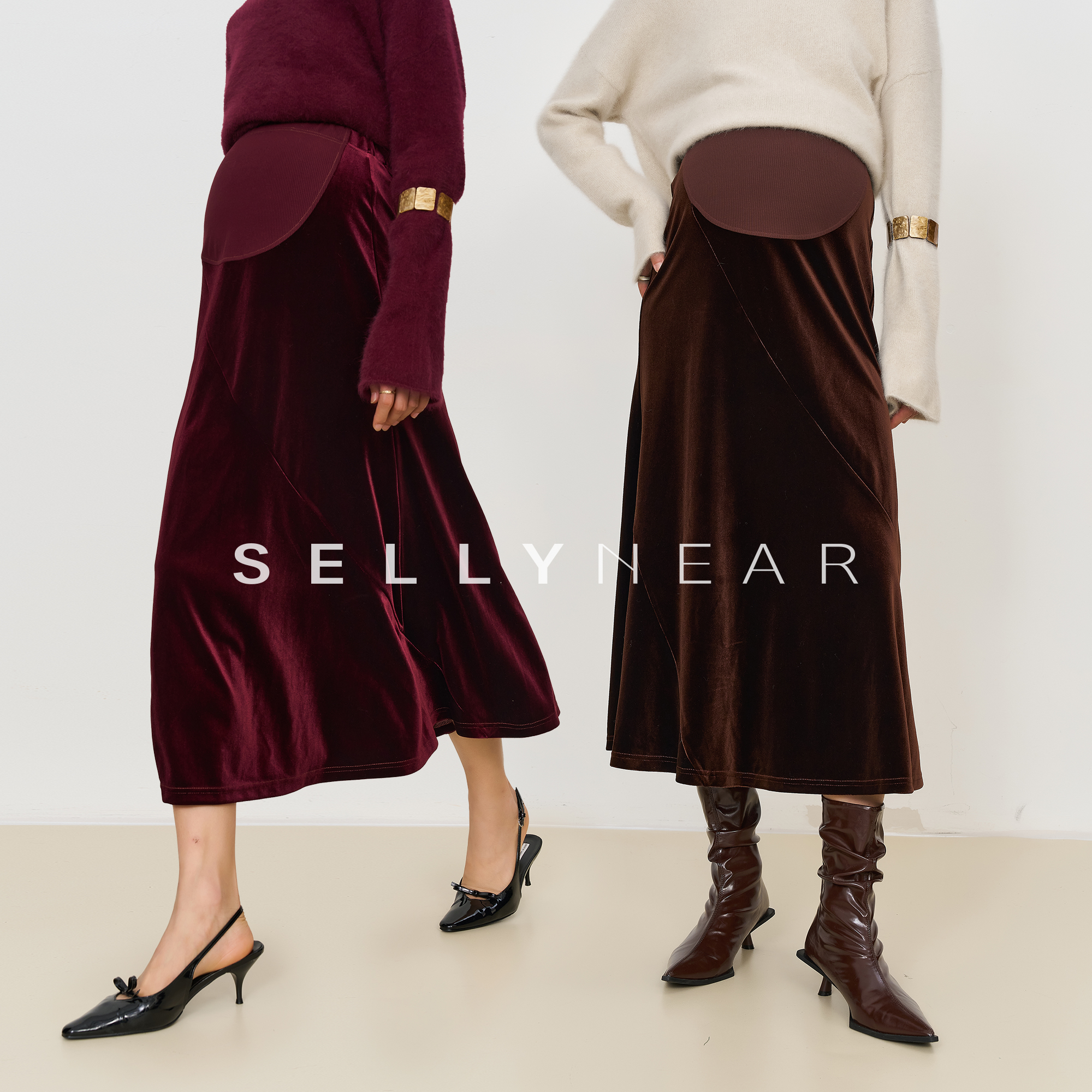 SELLYNEAR孕妇半身裙春秋装新款时髦高级感丝绒可调节托腹短裙
