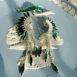 boucher絲帶祖母綠胸針帶產品編號無標流蘇耳釘vintage