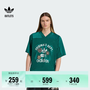 复古印花美式校园风V领宽松短袖球衣男夏季adidas阿迪达斯三叶草