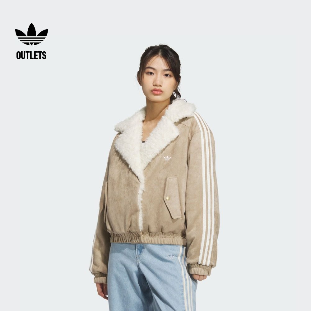 休闲复古宽松毛翻领保暖棉服女adidas阿迪达斯官方outlets三叶草