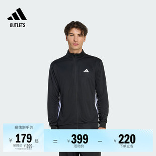速干撞色三条纹针织立领运动健身夹克外套男装春夏adidas阿迪达斯