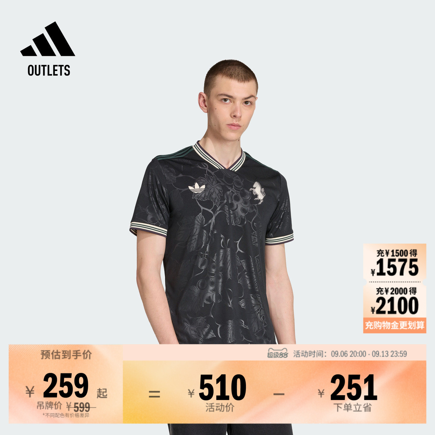 尤文图斯球迷版第二客场速干足球短袖球衣adidas阿迪达斯
