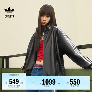宽松复古时尚仿皮夹克薄外套男女春季adidas阿迪达斯三叶草