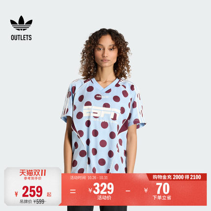 街头风波点上衣针织运动V领短袖T恤女装adidas阿迪达斯三叶草