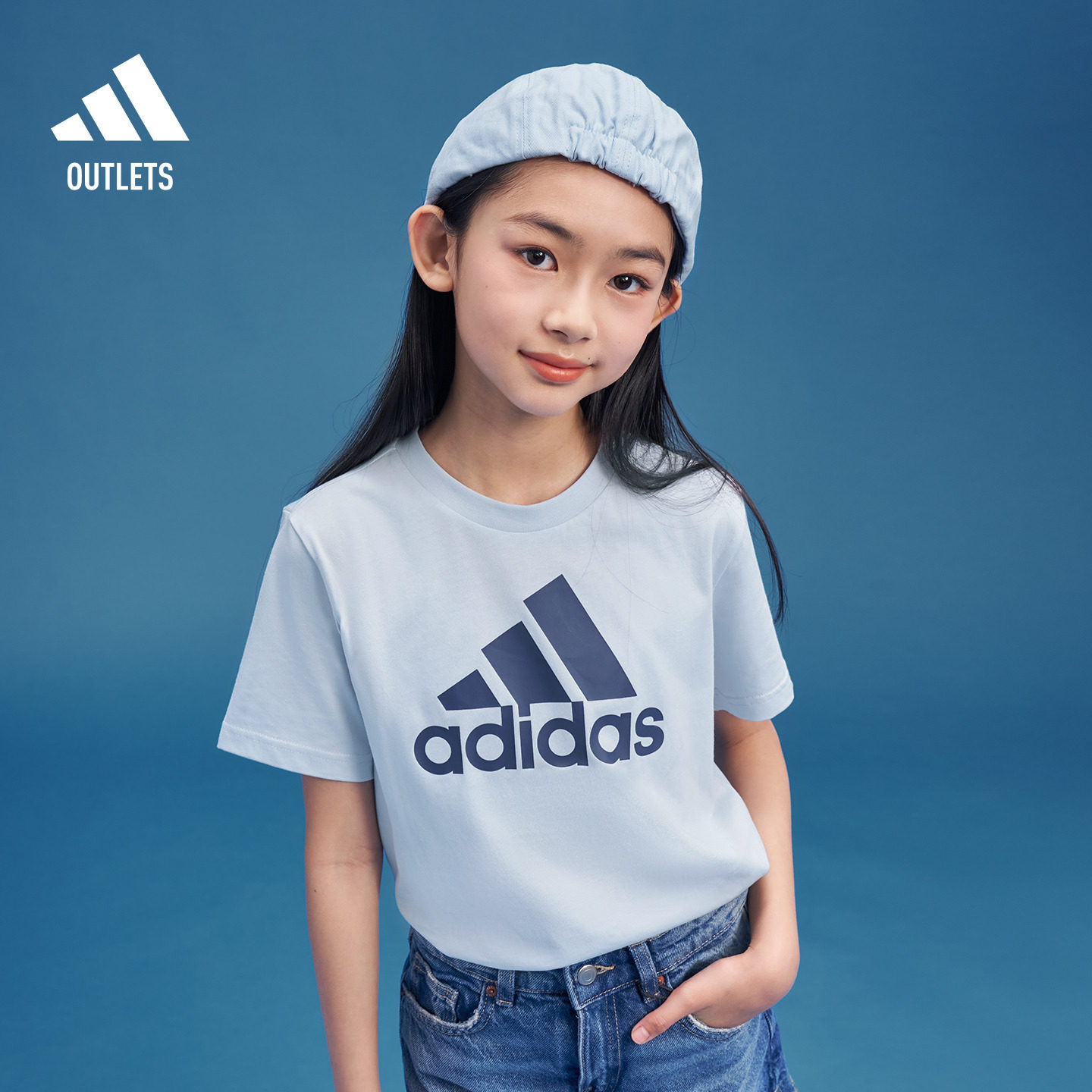 阿迪达斯男女大童纯棉圆领短袖T