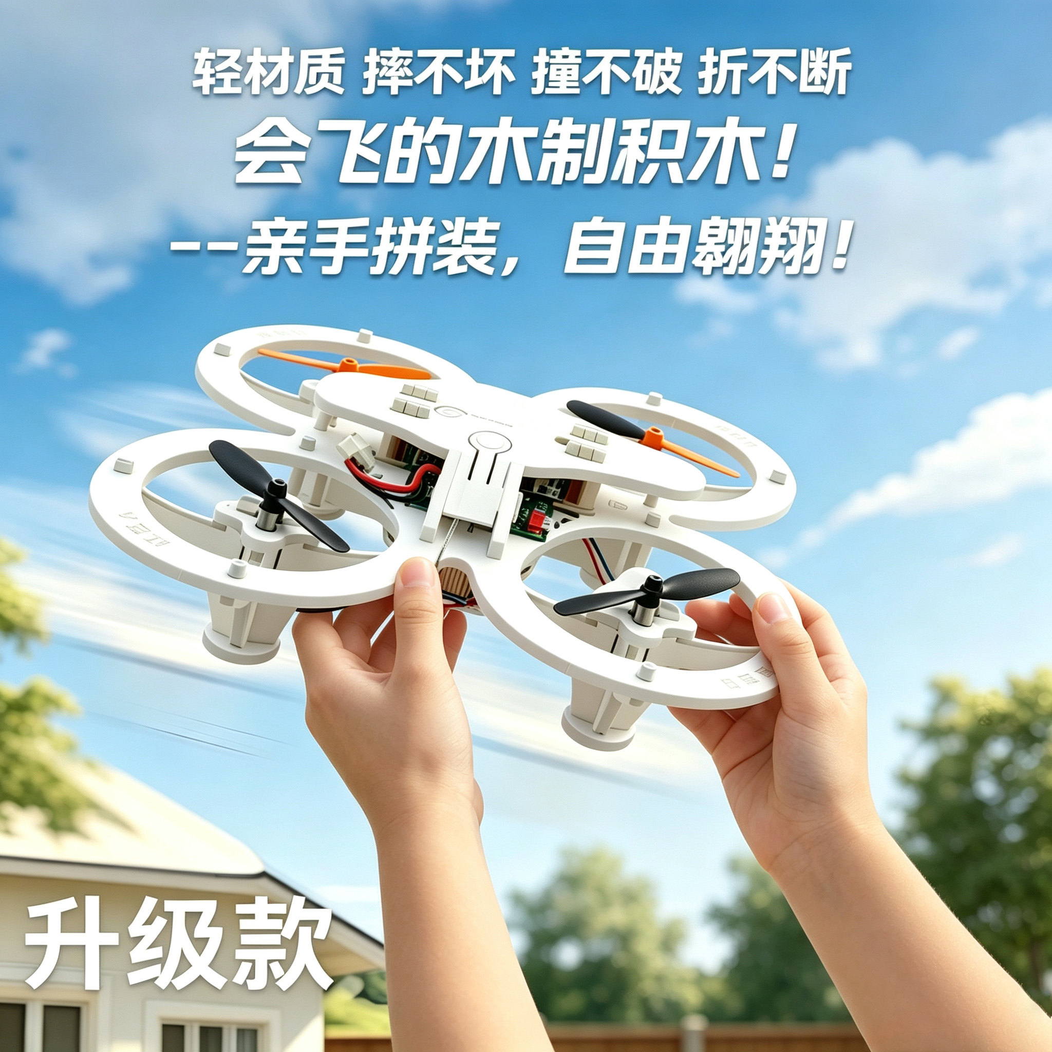 拼装DIY无人机儿童四轴组装遥控飞行器手工模型飞行大赛玩具航模图片