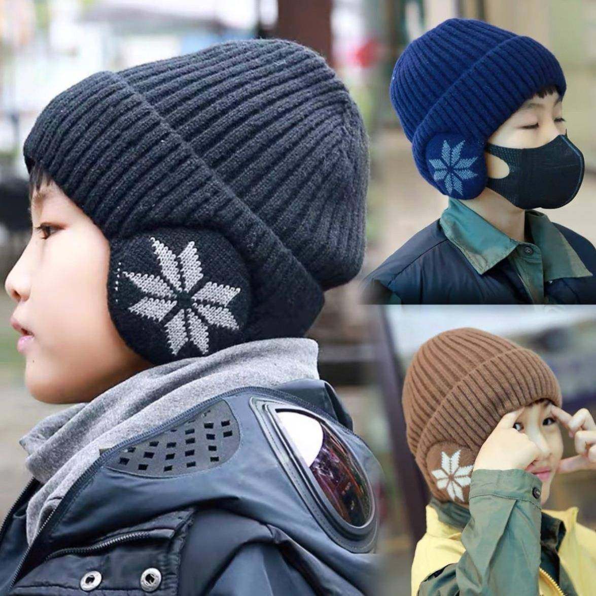 儿童帽子冬季男孩针织毛线护耳帽中大童保暖加厚学生亲子护耳帽