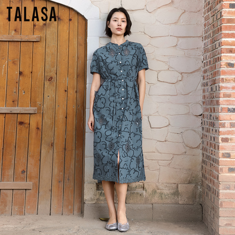 TALASA提花复古宽松刺绣衬衫裙
