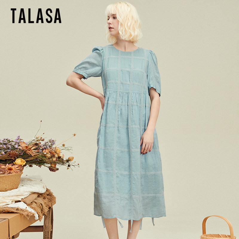 TALASA苎麻复古设计花边娃娃裙