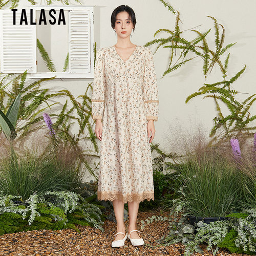 TALASA优雅气质收腰显瘦棉A字裙