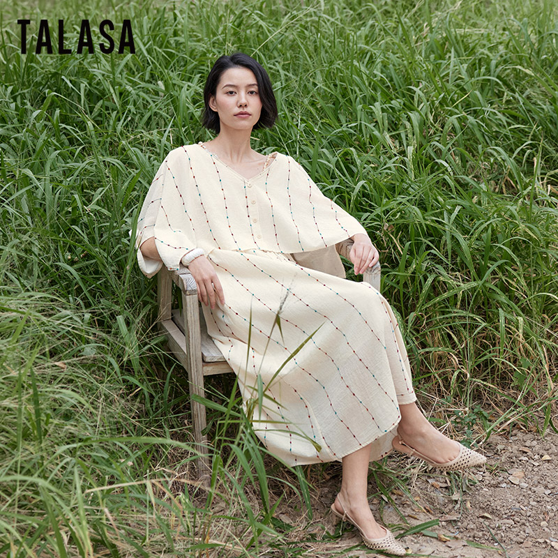 TALASA纯棉刺绣假两件连衣裙