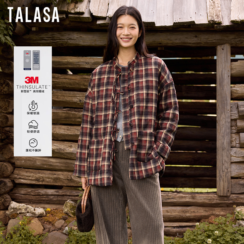TALASA复古格纹中式盘扣设计棉服
