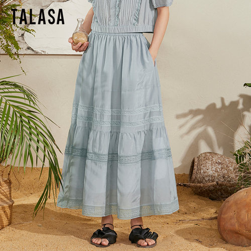 TALASA长裙复古A字裙拼接设计