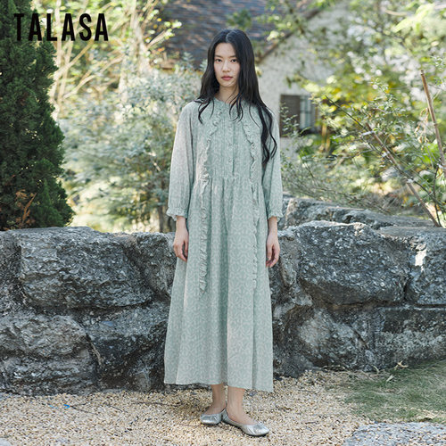 TALASA法式复古纯棉显瘦衬衫裙