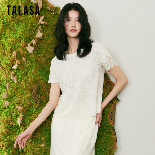 TALASA短袖百搭薄款蕾丝拼接