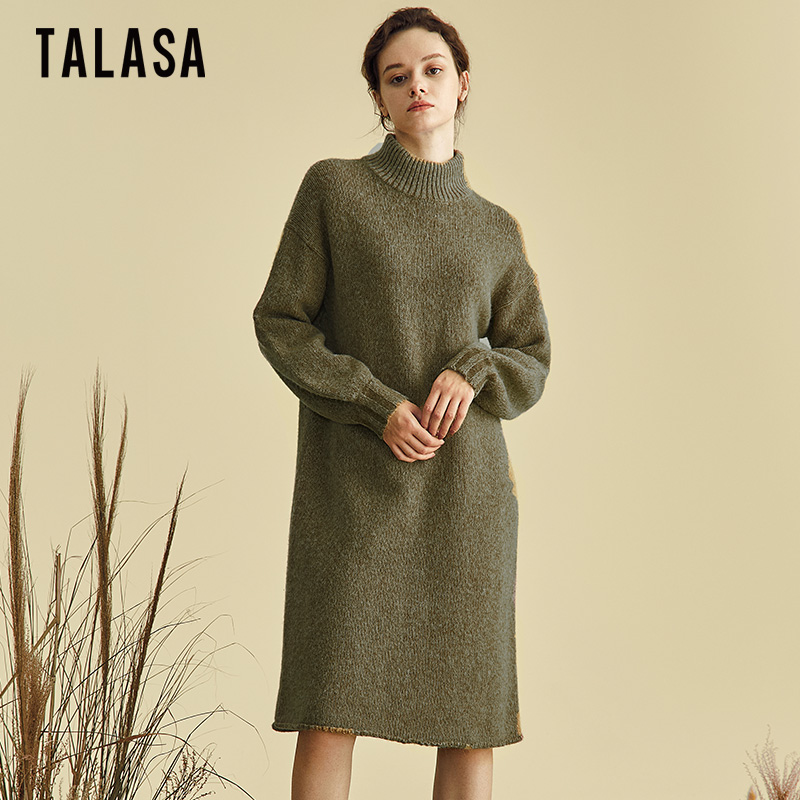 TALASA商场同款羊毛高领针织连衣裙2024冬新款宽松保暖百搭慵懒风