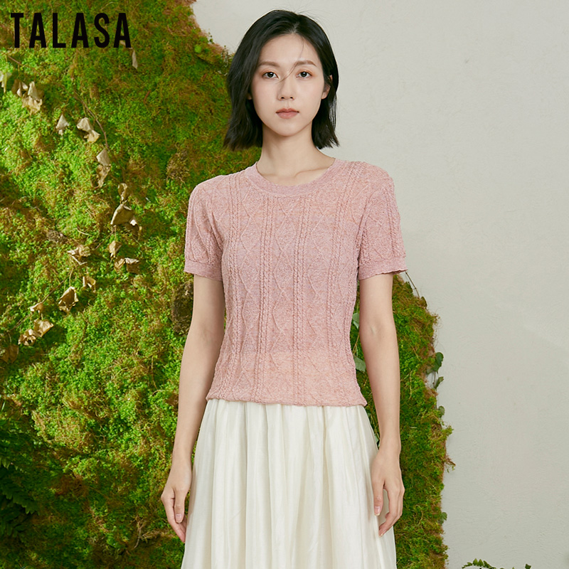 TALASA短袖T恤修身薄款百搭亚麻