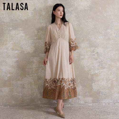 TALASA春夏丝棉印花收腰礼服裙
