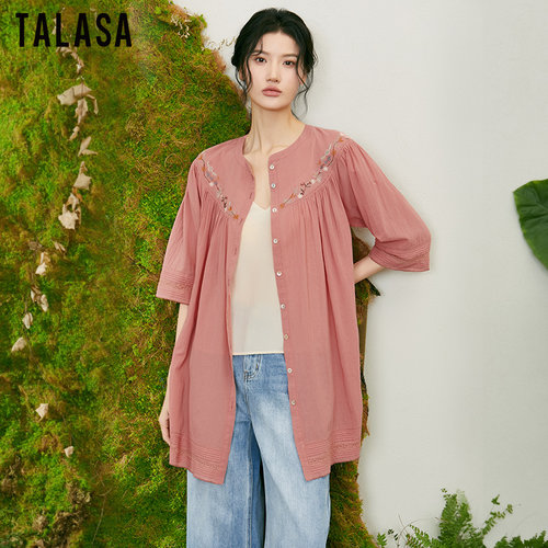 TALASA新中式宽松纯棉刺绣衬衫